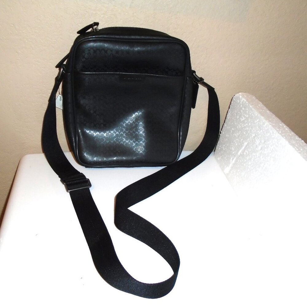 NEW COACH UNISEX SIGNATURE C LOGO BLACK GUNMETAL FLIGHT BAG PURSE TOTE F70848